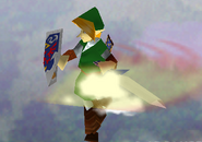 Link using the Spin Attack in Super Smash Bros.