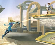 Zero Suit Samus using Plasma Whip as a Tether Recovery.