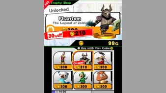 A picture of the trophy shop in Super Smash Bros. for Nintendo 3DS.