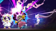 Mega Mewtwo Y hitting Wario and Dr. Mario.