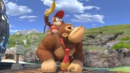 Diddy Kong using Banana while jumping on a taunting Donkey Kong on Great Bay.
