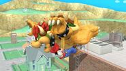 Bowser using Flying Slam on Mario in Super Smash Bros. for Wii U.