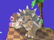 Bowser with two Gooey Bombs stuck to him.