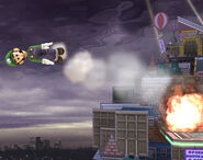 Luigi using his Green Missile move in Super Smash Bros. Brawl