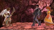 Pit along with Bayonetta and Daisy in the Reset Bomb Forest stage.