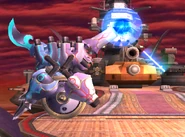 Duon's pink side firing laser beams from the cannon atop its head