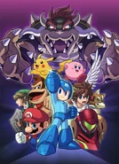 Mega Man newcomer artwork based on the cover art of his original games.