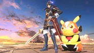 Lucina with Pikachu Libre on a Victory Screen.