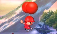 Villager doing his Up B move Balloon Trip in the 3DS version of SSB4