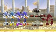 Four Sonics with Game & Watch and R.O.B.