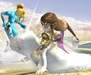 Zelda fighting Zero Suit Samus on Skyworld