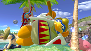 King Dedede with Kirby, Shulk and Zero Suit Samus on Great Bay.