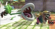 piranha plant trying to eat Wario.