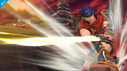 Ike usando su Ataque Smash hacia abajo en el Hal Abarda.