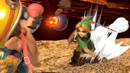 Link niño lanzándole una Bomba a Wario en el Castillo asediado.