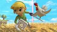 Toon Link siendo perseguido por un Cuco.