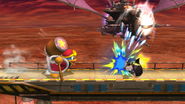 Rey Dedede usando un oponente como proyectil contra Meta Knight en Super Smash Bros. para Wii U.
