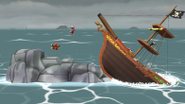 El barco pirata en Super Smash Bros. para Wii U, encallado en la roca.
