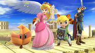 Peach, Toon Link y Marth, bajo los efectos de la Super Hoja