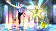 Pikachu junto Victini y Xerneas.