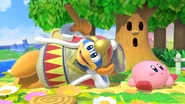 Rey Dedede y Kirby posando en Pradera Verde.