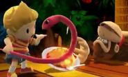 Lucas haciendo su burla al lado de Donkey Kong en Selva Kongo SSB4 (Wii U)