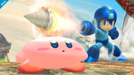 Mega Man atacando a Kirby con su Crash Bomber SSB4 (Wii U)