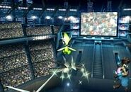 Celebi dejando caer un trofeo en Super Smash Bros. Brawl.