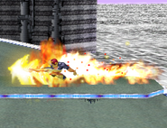 Captain Falcon usando la patada Falcon en Super Smash Bros. Melee.