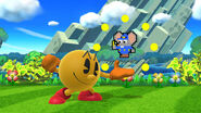 Pac-Man realizando su burla hacia arriba en Reino Champiñón U.