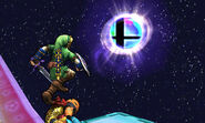 Link junto a una Bola Smash en Super Smash Bros para Nintendo 3DS.