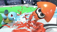 Un inkling siendo atacado por Squirtle en el Estadio Pokémon 2.