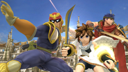 Ike, Pit y Captain Falcon en el Coliseo.