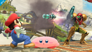 Kirby esquivando el misil de Samus SSB4 (Wii U)