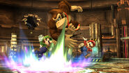 Luigi, Donkey Kong y Mario en la Central Geotérmica SSB4 (Wii U)