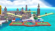 Samus Zero, Olimar y la Entrenadora de Wii Fit en Ciudad Delfino SSB4 (Wii U)