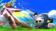 Samus siendo atacada por Meta Knight en el Reino Champiñón U.