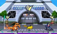 Charizard, Pikachu y Greninja en la parte inferior de la torre.