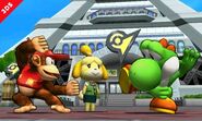 Yoshi y Diddy Kong junto con Canela en SSB4 (3DS)