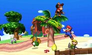 Yoshi, Mario, Diddy Kong y Toon Link en la Isla Tórtimer SSB4 (3DS)