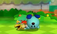 Kirby siendo golpeado por un Mechakoopa...