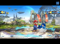 Mario usando su lanzamiento trasero contra Mega Man.