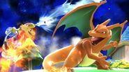 Mario usando el A.C.U.A.C contra Charizard.