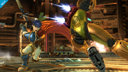 Ike y Samus luchando en la Pirosfera.