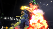 Captain Falcon usando Salto depredador contra Little Mac en el Cuadrilátero.