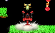 Un telescarabajo siendo lanzado hacia arriba en Super Smash Bros. para Nintendo 3DS.