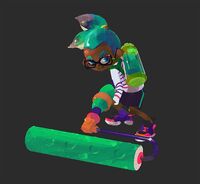 Arte oficial de un inkling chico con el rodillo básico en Splatoon