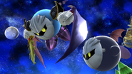 Meta Knight volando junto a Kirby en la Galaxia Mario.