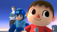 El Aldeano junto a Mega Man y la Entrenadora de Wii Fit.