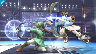 Link usando el arco del héroe en Super Smash Bros. (3DS/Wii U).